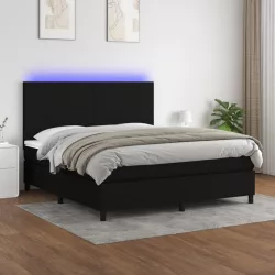 fekete szövet rugós és LED-es ágy matraccal 160x200 cm
