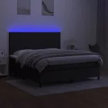 fekete szövet rugós és LED-es ágy matraccal 160x200 cm