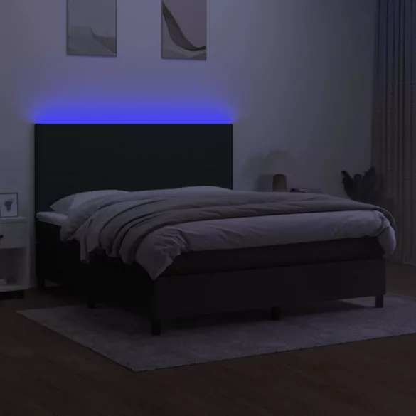 fekete szövet rugós és LED-es ágy matraccal 160x200 cm