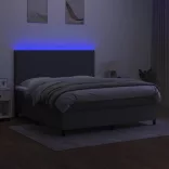 sötétszürke szövet rugós és LED-es ágy matraccal 180 x 200 cm
