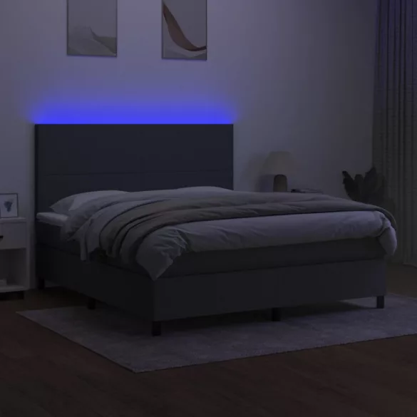 sötétszürke szövet rugós és LED-es ágy matraccal 180 x 200 cm