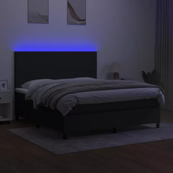 fekete szövet rugós és LED-es ágy matraccal 180 x 200 cm