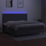 sötétszürke szövet rugós és LED-es ágy matraccal 200x200 cm