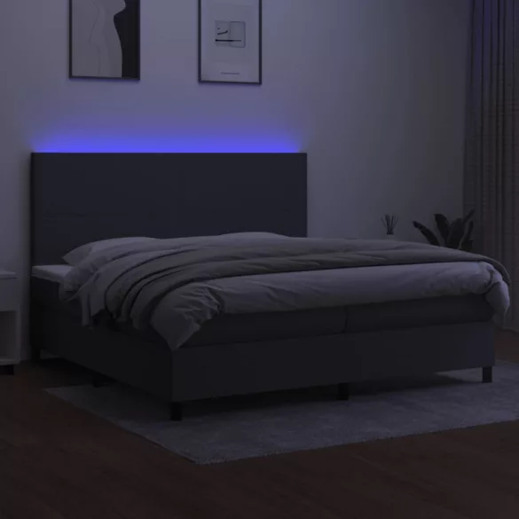 sötétszürke szövet rugós és LED-es ágy matraccal 200x200 cm
