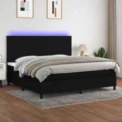 fekete szövet rugós és LED-es ágy matraccal 200x200 cm