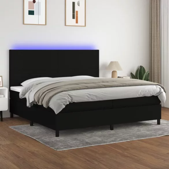 fekete szövet rugós és LED-es ágy matraccal 200x200 cm