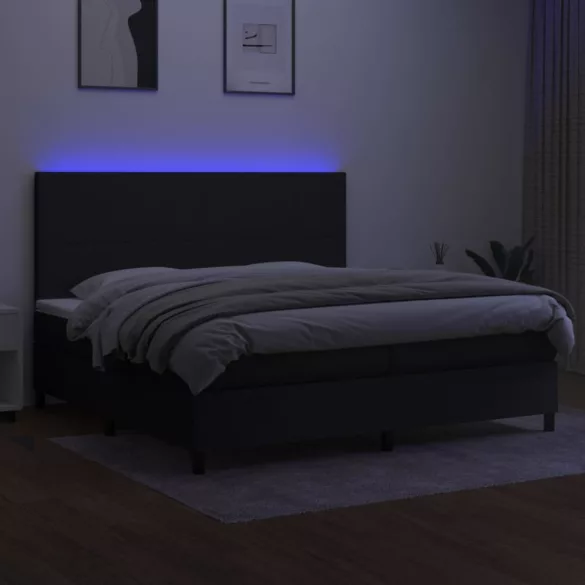 fekete szövet rugós és LED-es ágy matraccal 200x200 cm