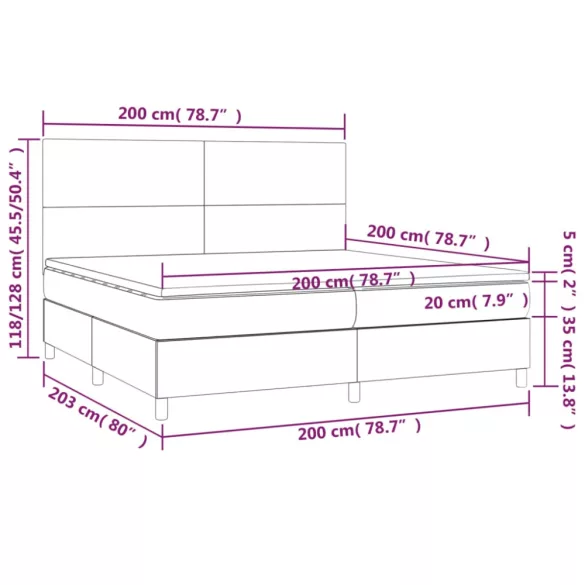 fekete szövet rugós és LED-es ágy matraccal 200x200 cm