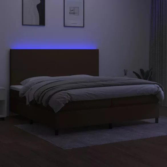 barna szövet rugós és LED-es ágy matraccal 200x200 cm