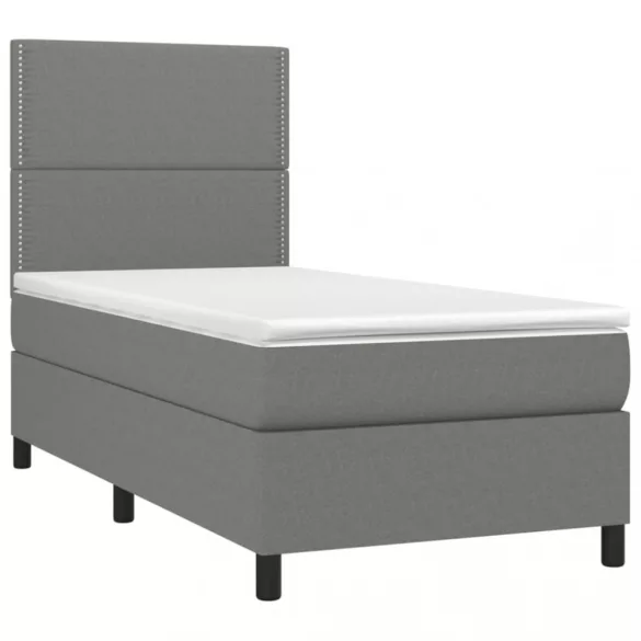 sötétszürke szövet rugós és LED-es ágy matraccal 90x190 cm