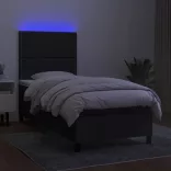 fekete szövet rugós és LED-es ágy matraccal 90x200 cm