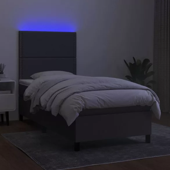 sötétszürke szövet rugós és LED-es ágy matraccal 100x200 cm