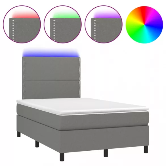 sötétszürke szövet rugós és LED-es ágy matraccal 120 x 200 cm