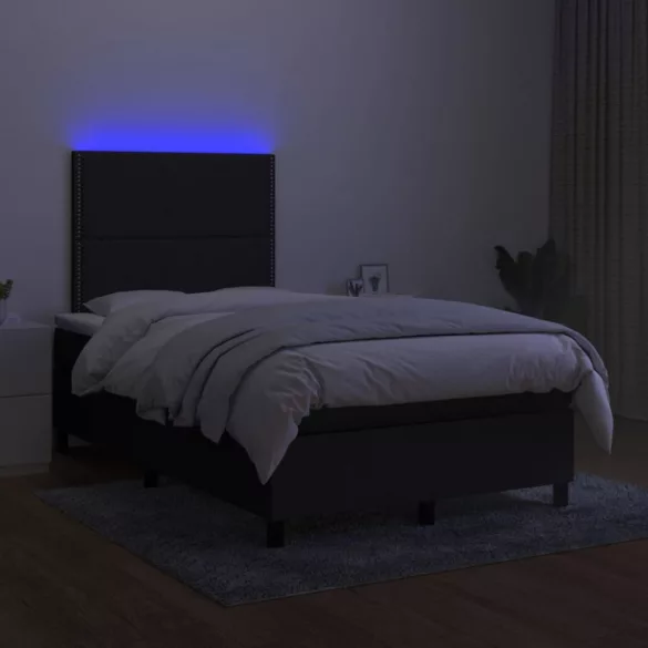 fekete szövet rugós és LED-es ágy matraccal 120 x 200 cm