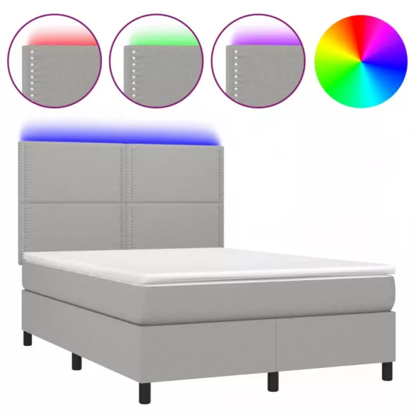 sötétszürke szövet rugós és LED-es ágy matraccal 140x190 cm
