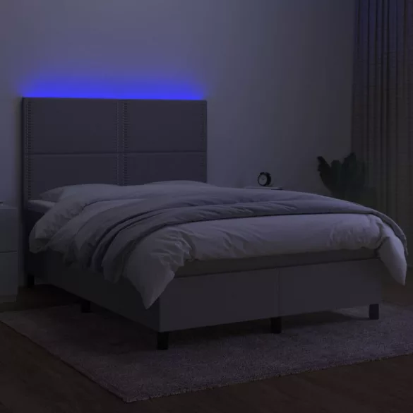 sötétszürke szövet rugós és LED-es ágy matraccal 140x190 cm