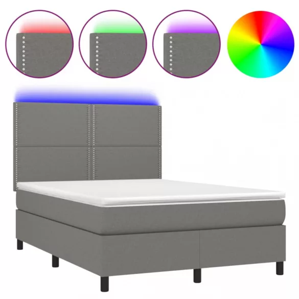 sötétszürke szövet rugós és LED-es ágy matraccal 140x190 cm