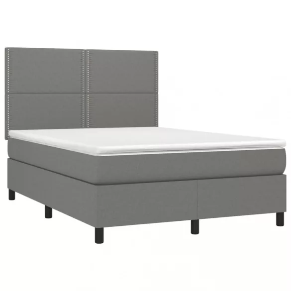 sötétszürke szövet rugós és LED-es ágy matraccal 140x190 cm