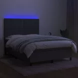 sötétszürke szövet rugós és LED-es ágy matraccal 140x190 cm