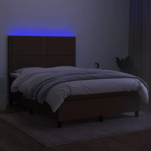 barna szövet rugós és LED-es ágy matraccal 140x190 cm
