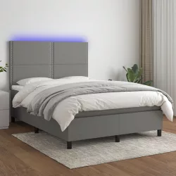   sötétszürke szövet rugós és LED-es ágy matraccal 140x200 cm