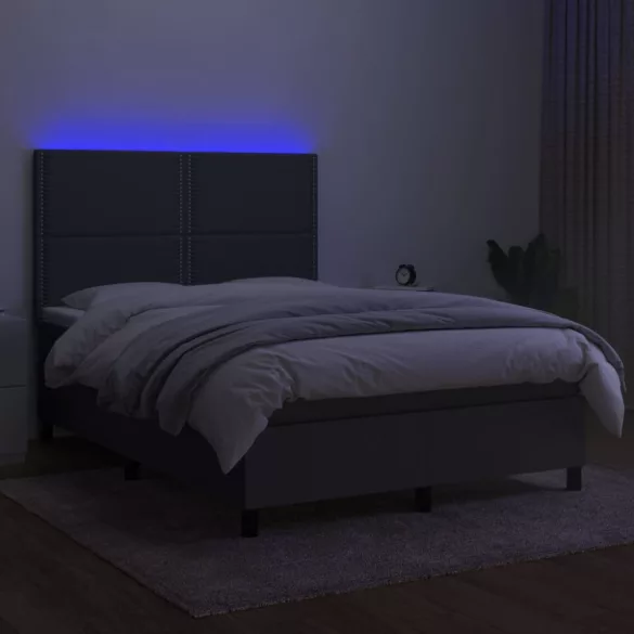 sötétszürke szövet rugós és LED-es ágy matraccal 140x200 cm