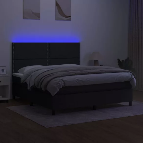 fekete szövet rugós és LED-es ágy matraccal 160x200 cm