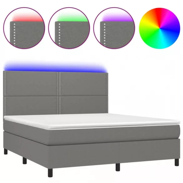 sötétszürke szövet rugós és LED-es ágy matraccal 180 x 200 cm