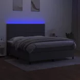 sötétszürke szövet rugós és LED-es ágy matraccal 180 x 200 cm