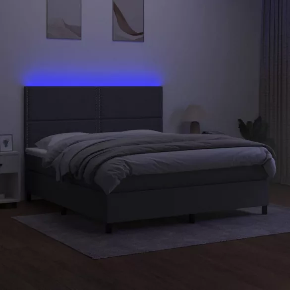 sötétszürke szövet rugós és LED-es ágy matraccal 180 x 200 cm