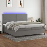 sötétszürke szövet rugós és LED-es ágy matraccal 200x200 cm