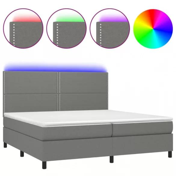 sötétszürke szövet rugós és LED-es ágy matraccal 200x200 cm