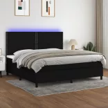 fekete szövet rugós és LED-es ágy matraccal 200x200 cm