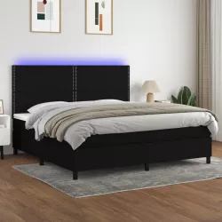 fekete szövet rugós és LED-es ágy matraccal 200x200 cm