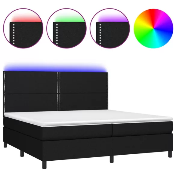 fekete szövet rugós és LED-es ágy matraccal 200x200 cm
