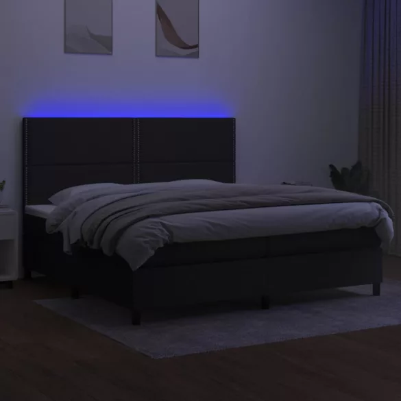 fekete szövet rugós és LED-es ágy matraccal 200x200 cm