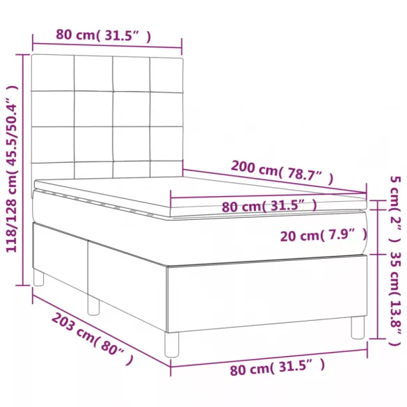 sötétszürke szövet rugós és LED-es ágy matraccal 80 x 200 cm