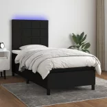 fekete szövet rugós és LED-es ágy matraccal 80 x 200 cm