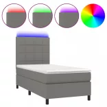 sötétszürke szövet rugós és LED-es ágy matraccal 90x190 cm