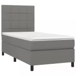 sötétszürke szövet rugós és LED-es ágy matraccal 90x190 cm
