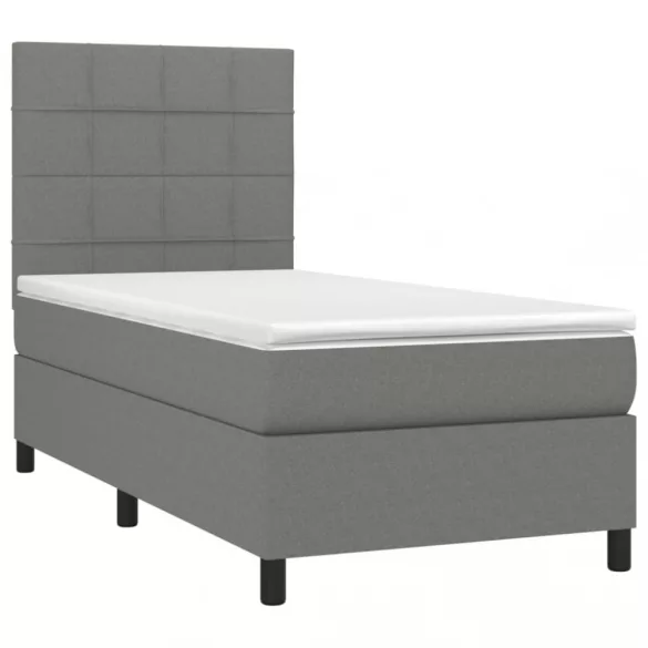 sötétszürke szövet rugós és LED-es ágy matraccal 90x190 cm