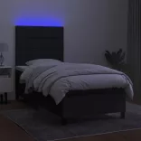 fekete szövet rugós és LED-es ágy matraccal 90x190 cm