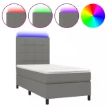 sötétszürke szövet rugós és LED-es ágy matraccal 90x200 cm
