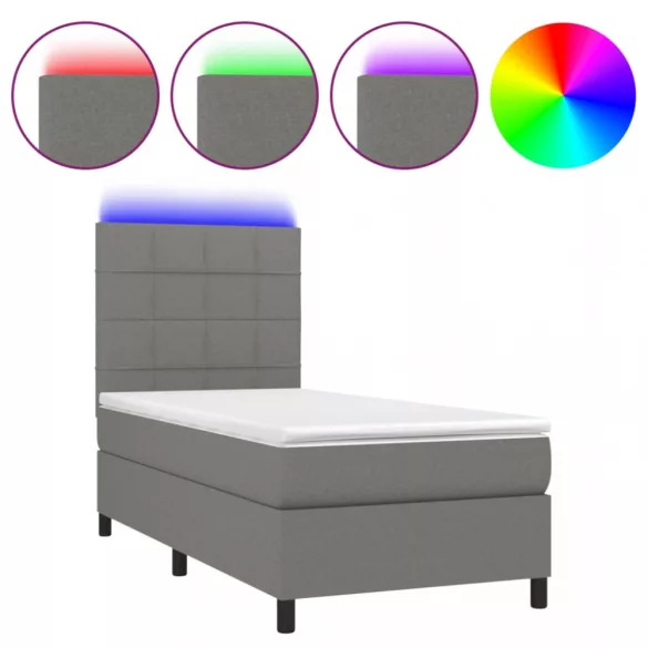 sötétszürke szövet rugós és LED-es ágy matraccal 90x200 cm