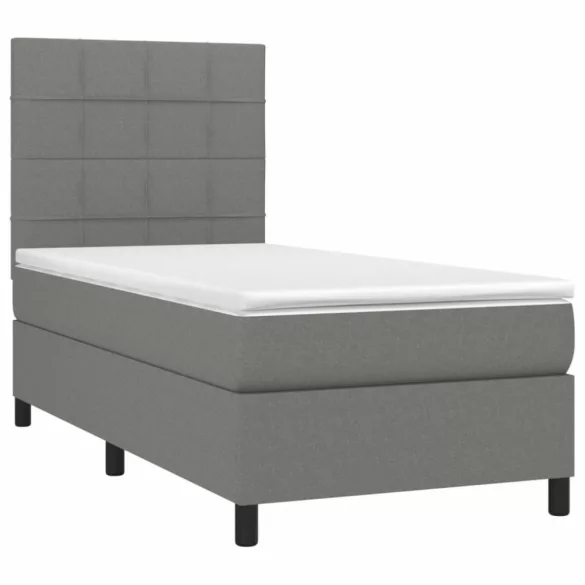 sötétszürke szövet rugós és LED-es ágy matraccal 90x200 cm