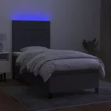 sötétszürke szövet rugós és LED-es ágy matraccal 90x200 cm