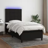 fekete szövet rugós és LED-es ágy matraccal 90x200 cm
