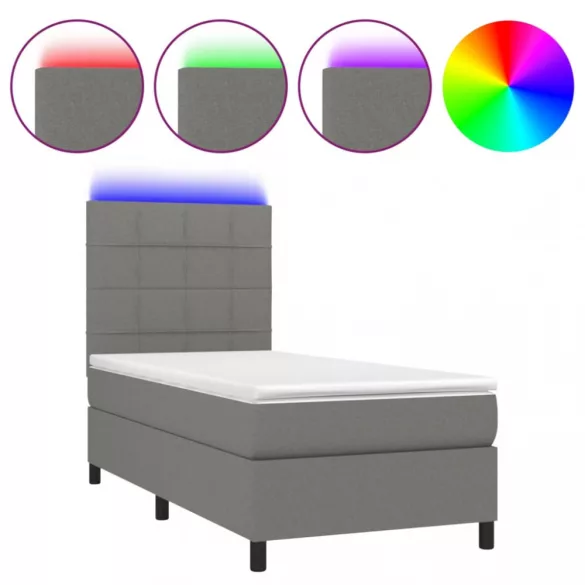 sötétszürke szövet rugós és LED-es ágy matraccal 100x200 cm
