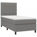 sötétszürke szövet rugós és LED-es ágy matraccal 100x200 cm