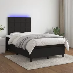 fekete szövet rugós és LED-es ágy matraccal 120 x 200 cm